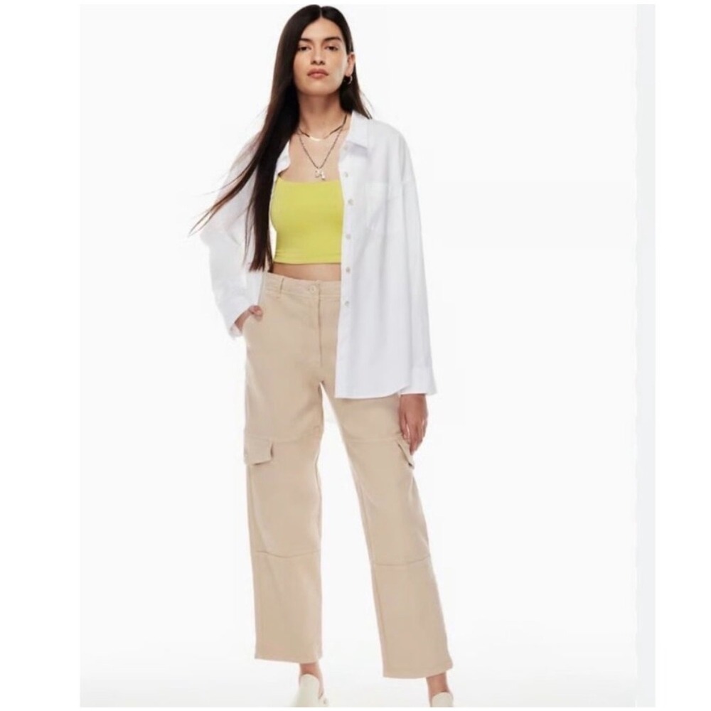 Aritzia Wilfred Free Maeve Tan Cargo Pants Baggy Relaxed Ankle Length 12